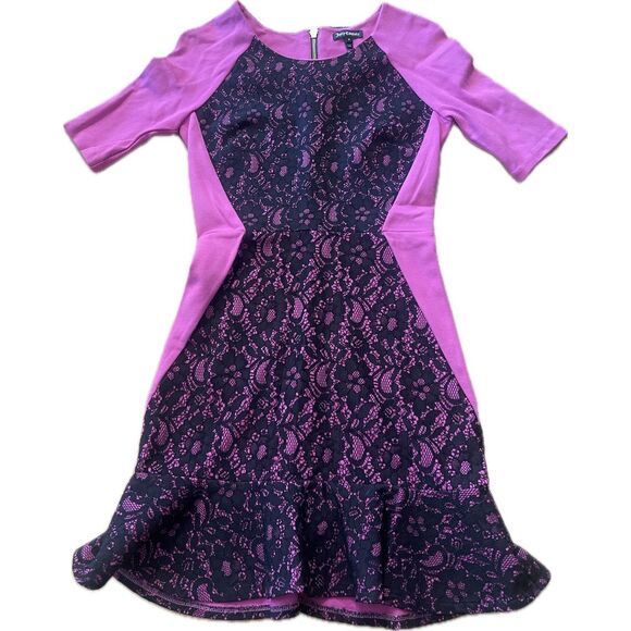 Juicy Couture Hot Pink and Black Lace Retro Dress Scoop Neck Stretch Knit Women’ - Picture 1 of 6